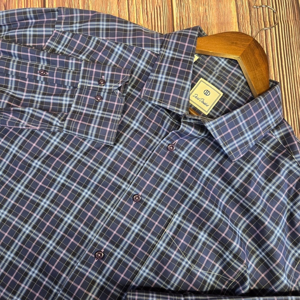 David‎ Donahue Button Down Shirt Mens XXL Blue Purple Plaid Long Sleeve Cotton